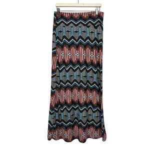 APH Soft Geometric Maxi Blue Orange Pull On Stretch Skirt No Slit Size XL